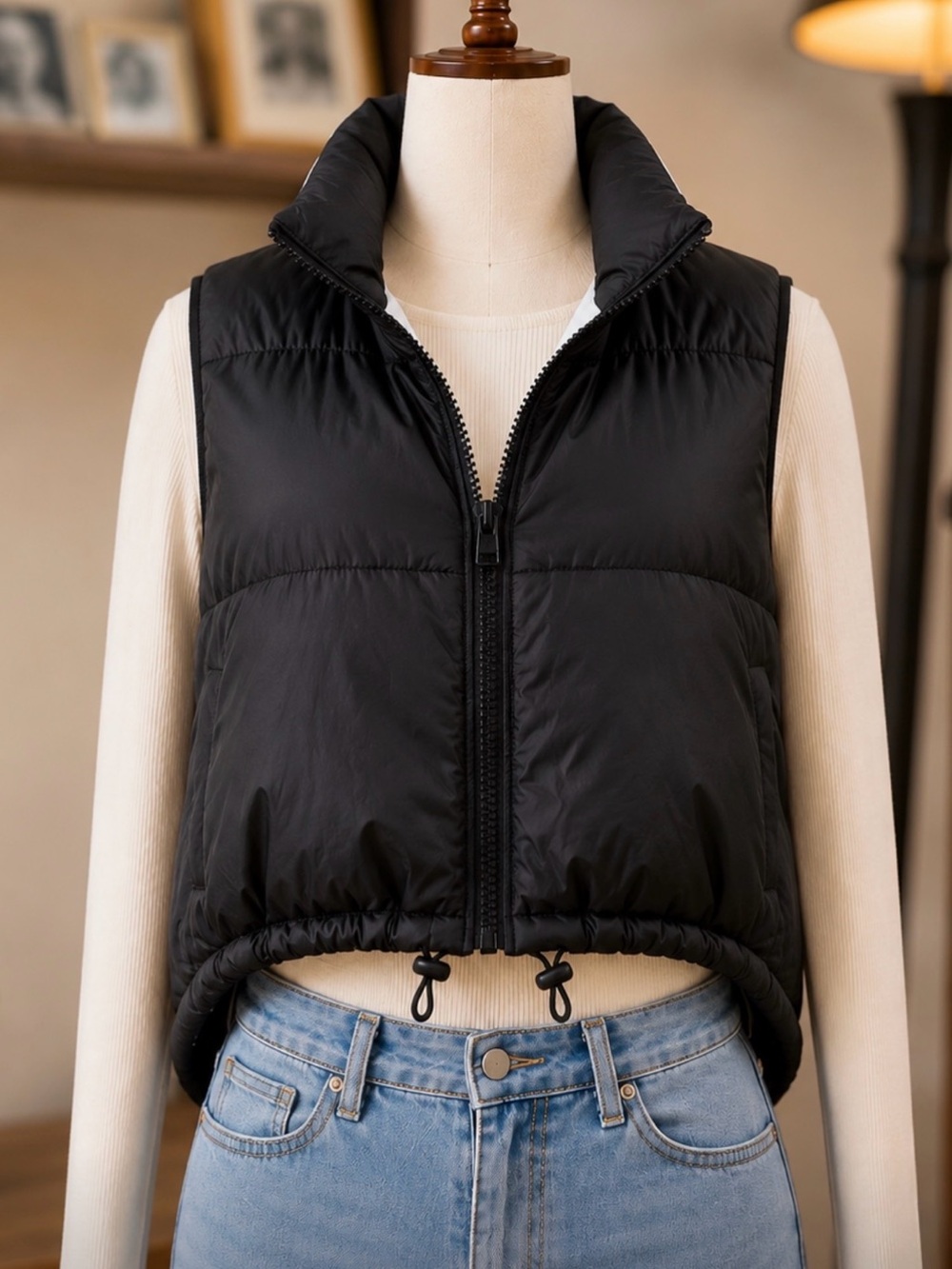 Reversible Puffer Vest | Black & White | Quilted Lightweight